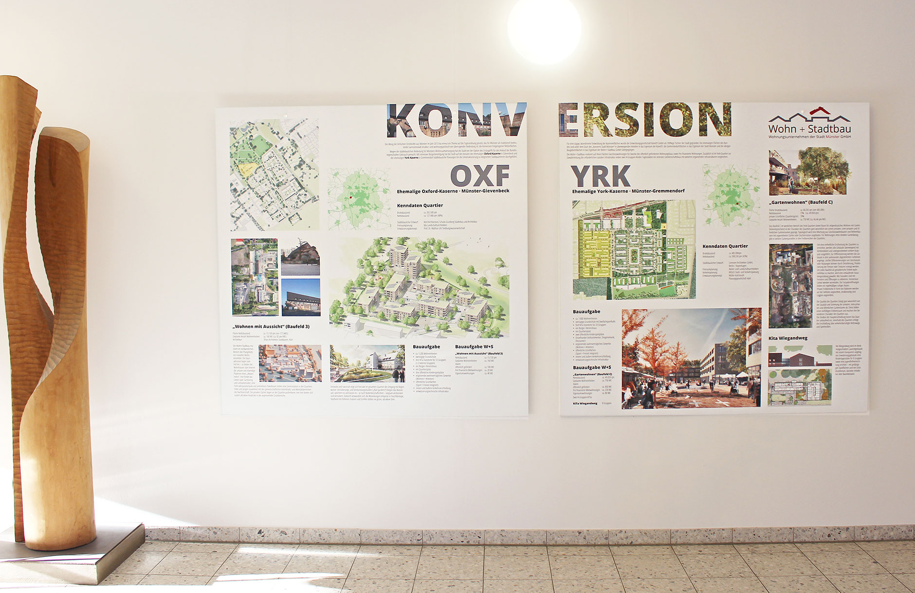 Schwerter zu Pflugscharen – Eingangstafeln zur Bauabteilung der Wohn + Stadtbau LFS Münster: Tafeln zur Konversion der York- und Oxford-Kasernen